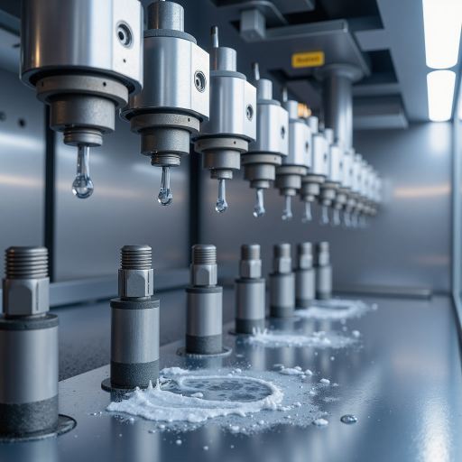 FUJILATEX不二精器产品展示，精密机械，工业制造设备，金属材质，整齐摆放