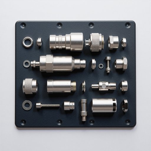 PISCOピスコ产品展示，气动元件，金属材质，工业连接器，整齐摆放