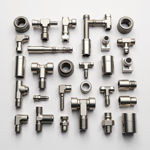 PISCOピスコ产品展示，气动元件，金属材质，工业连接器，整齐摆放