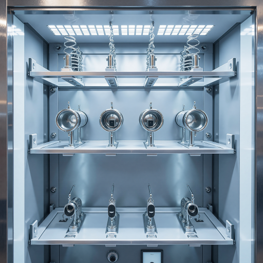 SCHOTT肖特产品展示，精密光学设备，工业制造用品，金属材质，整齐摆放